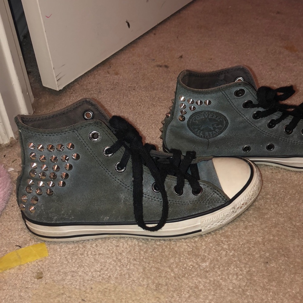 Rare dark grey studded pleather Converse